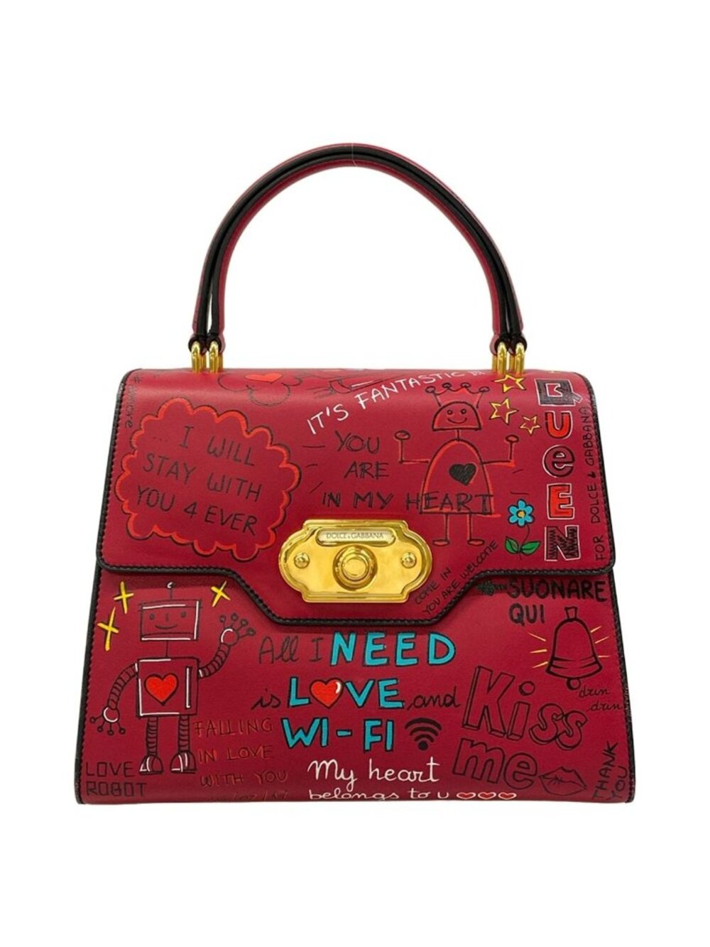 Dolce & Gabbana Handbag Welcome Bag Bordeaux Multi Graffiti Leather